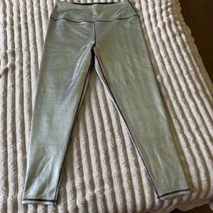 Spiritual Gangster Lotus Chrome 7/8 Leggings Silver Metallic XL SWLG035 NEW